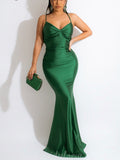 Green Spaghetti Straps Mermaid Elegant Formal Black Girls Slay Satin Evening Long Prom Dresses PD538