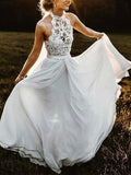 Halter Lace Elegant Long Beach Wedding Dresses Online WD075