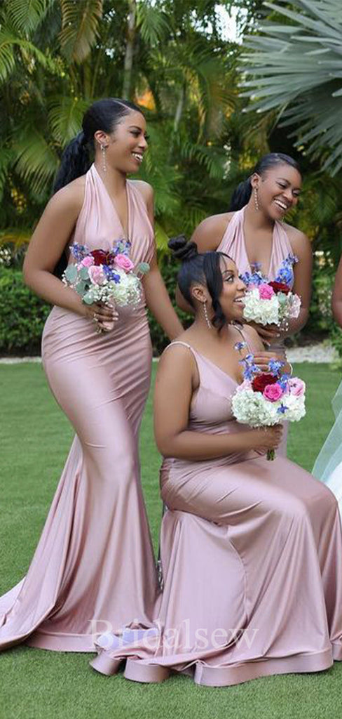 Halter Sexy Custom Mermaid Elegant Long Formal Bridesmaid Dresses BD16