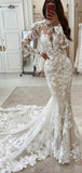 High Neck Long Sleeves Mermaid Vintage Elegant Beach Long Wedding Dresses WD249