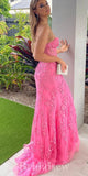 Hot Pink Lace Mermaid Strapless New Popular Long Party Evening Prom Dresses PD978