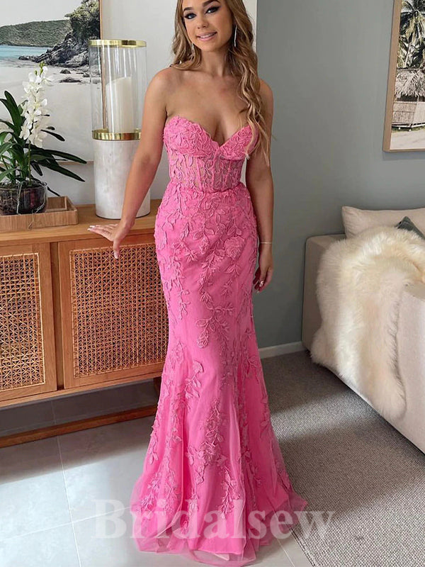 Hot Pink Lace Mermaid Strapless New Popular Long Party Evening Prom Dr bridalsew