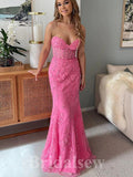 Hot Pink Lace Mermaid Strapless New Popular Long Party Evening Prom Dresses PD978