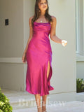 Hot Pink Mermaid Simple Spaghetti Straps New Formal Long Evening Prom Dresses PD1084