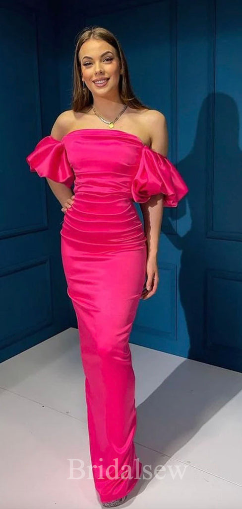 Hot Pink Satin Mermaid Slit Elegant Modest Women Long Evening Prom Dresses PD602