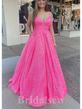 Hot Pink Sparkly Sequin A-line Straps Stylish Long Women Evening Prom Dresses PD746