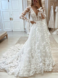 Lace Long Sleeves Mermaid V-Neck Vintage Gorgeous Beach Long Wedding Dresses WD248