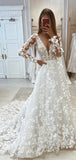 Lace Long Sleeves Mermaid V-Neck Vintage Gorgeous Beach Long Wedding Dresses WD248