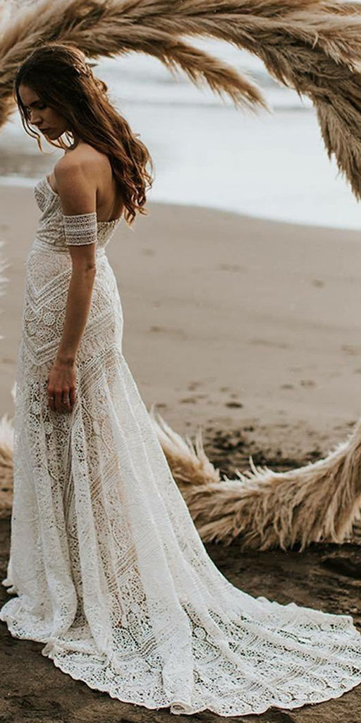 Lace Mermaid Beach Most Popular Unique Wedding Dresses WD065