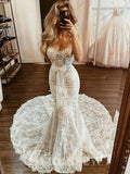 Lace Mermaid Strapless Princess Garden Beach Vintage Long Wedding Dresses, Bridal Gown WD445