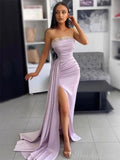 Lilac Charming Strapless Mermaid Elegant Black Girls Slay Evening Long Prom Dresses PD514