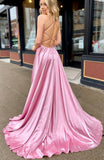 Long A-line Custom Formal Straps V-Neck Modest Evening Prom Dresses PD233