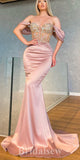 Long Elegant Mermaid Off Shoulder Dusty Pink Satin New Best Unique Stylish Prom Dresses PD1163