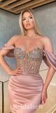 Long Elegant Mermaid Off Shoulder Dusty Pink Satin New Best Unique Stylish Prom Dresses PD1163