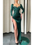 Long Mermaid Green Long Sleeves High Slit Elegant Women Evening Prom Dresses PD911