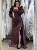 Long Mermaid Purple Long Sleeves Slit Elegant Party Women Evening Prom Dresses PD912