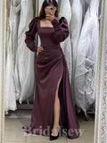 Long Mermaid Purple Long Sleeves Slit Elegant Party Women Evening Prom Dresses PD912