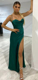 Long Mermaid Spaghetti Straps Green Slit Elegant Women Evening Prom Dresses PD910
