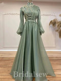 Long Sleeves High Neck Fashion Unique Elegant Party Long Women Evening Prom Dresses PD888