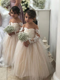 Long Sleeves Lace Tulle Cinderella Princess Flower Girl Dresses FG010