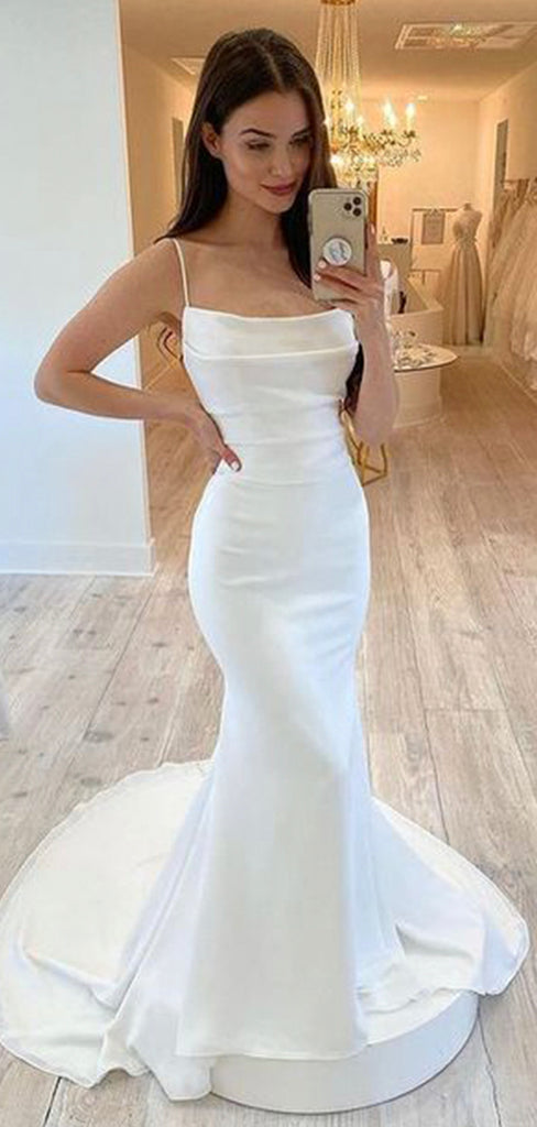 Mermaid Simple Spaghetti Straps Dream Long Wedding Dresses, Bridal Gowns WD098