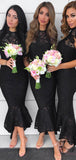 Mermaid Black Formal Modest Bridesmaid Dresses, Wedding Guest Dress BD041