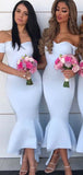 Mermaid Blue Off the Shoulder Modest Formal Bridesmaid Dresses BD044