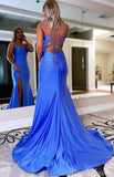 Mermaid Blue Sexy Simple Modest Long Evening Prom Dresses PD227