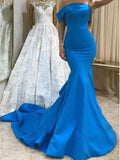 Mermaid Blue Simple Long Prom Dresses for Black Girls, Evening Dresses PD179