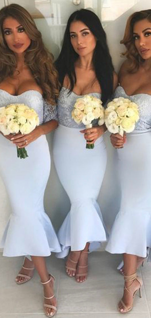 Mermaid Blue Sweatheart Modest Popular Bridesmaid Dresses BD045