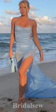 Mermaid Blue Unique New Spaghetti Strap Modest Evening Long Prom Dresses PD1104