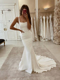Mermaid Discount Satin Simple Elegant Beach Wedding Dresses WD050