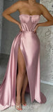 Mermaid Dusty Pink Stylish Satin Strapless Glitter Long Party Women Evening Prom Dresses PD691