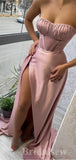Mermaid Dusty Pink Stylish Satin Strapless Glitter Long Party Women Evening Prom Dresses PD691