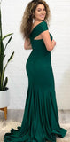 Mermaid Emerald Green Satin Simple One Shoulder Elegant Long Prom Dresses PD316