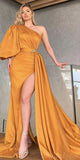 Mermaid Evening Dress One Shoulder Vintage Satin Long Prom Dresses PD183