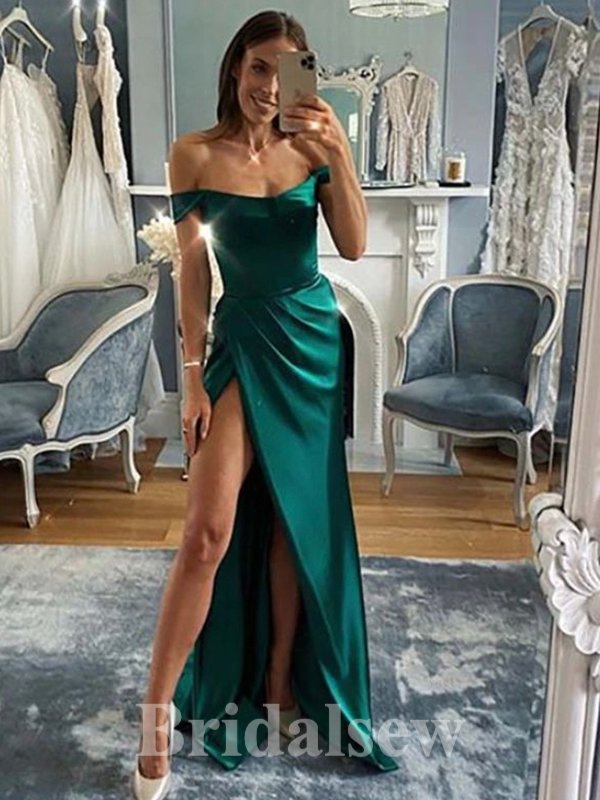Mermaid Green Elegant Satin Slit Unique Formal Modest Long Evening Prom Dresses PD1080
