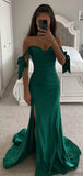Mermaid Green Off the Shoulder Modest Evening Long Prom Dresses PD348