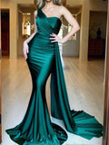 Mermaid Green One Shoulder Unique Design Party Long Prom Dresses PD171