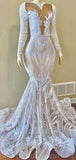 Mermaid Lace Gorgeous Popular Black Girls Long Sleeves Women Long Evening Prom Dresses PD406