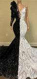Mermaid Lace Gorgeous Unique Black And White Party Women Long Evening Prom Dresses PD407