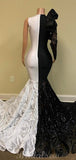 Mermaid Lace Gorgeous Unique Black And White Party Women Long Evening Prom Dresses PD407