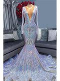 Mermaid Lace Gorgeous Unique Black Girls Long Sleeves Women Long Evening Prom Dresses PD405