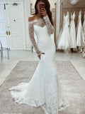 Mermaid Long Sleeves Lace Elegant Wedding Dresses WD049