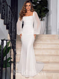Mermaid Long Sleeves Off White Simple Unique Fairy Beach Vintage Long Wedding Dresses WD333