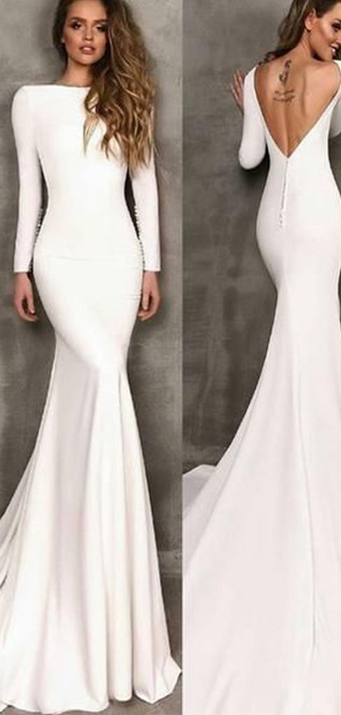 Mermaid Long Sleeves Simple Elegant Vintage Wedding Dresses WD045