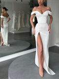 Mermaid Off-the-Shoulder Off-White Popular Long Evening Elegant Prom Dresses PD173