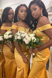 Mermaid Off the Shoulder Gold Simple Elegant Long Formal Bridesmaid Dresses BD131