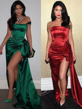 Mermaid Off the Shoulder Green Unique Formal Modest Long Evening Prom Dresses PD1079