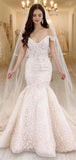 Mermaid Off the Shoulder Princess Garden Beach Vintage Long Wedding Dresses, Bridal Gown WD441